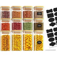 Markenlos – Set van 12 glazen voorraadpotten, 750 ml/430 ml, luchtdicht met houten deksel voor het bewaren van voedsel zoals cornflakes en specerijen