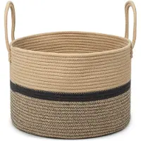 Famanu – Geweven katoenen wasmand, handgemaakt, gevlochten speelgoedopbergmand met 2 handgrepen, voor kleding en dekens, Φ40 x 25 cm
