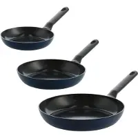 BK Enjoy Koekenpannenset 3-delig - 20/24/28cm - PFAS-vrije antikleeflaag - Pannenset inductie - Keramische pan - Ovenbestendig tot 160°C - Koudgrepen - Donkerblauw