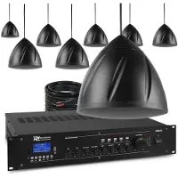 Power Dynamics 100V geluidsinstallatie met 8 hangende speakers en 4-zone versterker - 240W - Zwart