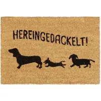 Famanu – Deurmat van kokos met tekst 'Hier ingedackelt', voor binnen en buiten gebruik, kokosmat van 40x60 cm, natuurlijke uitstraling