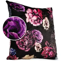 ANRO Pioenroos Zwart Sierkussen 50x50 cm - Velours - Inclusief vulling