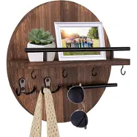 Famanu – Sleutelrek met plank in vintage stijl, decoratief houten wandrek met opbergruimte en accessoires, ideaal voor woonkamer, keuken en kantoor