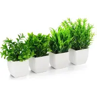 Hemo Kunstplanten Set van 4 - Kunstplanten in Witte Pot - 18 cm - Kunstplantjes voor Binnen - Decoratieve Kamerplanten - Onderhoudsvrij