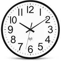Unyqoos Moderne stille draadloze wandklok met automatische tijdaanpassing en groot display, zwart, 30 cm