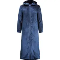 Gaubert Extra Lange Dames Rits Badjas met Capuchon en Zijzakken - Ochtendjas - Superzacht Coral Fleece - Donkerblauw - Maat S/M - 8206-Blue