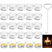 Famanu – Set van 25 theelichthouders van glas met lontenknipper, 4,5 cm x 2,5 cm