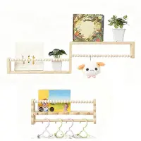 Famanu – Boekenrek voor kinderkamer set van 3 stuks, multifunctioneel wandrek van hout met houten kralen, ideale zwevende planken voor speelkamer en slaapkamer - 40x10cm