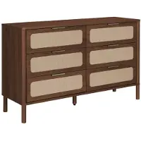 Sweeek - Vintage dressoir met 6 lades houtdecor en rietwerk - etta