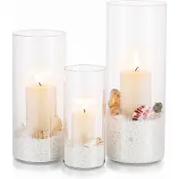 Famanu – Kaarshouder set van 3 glazen cilinders, heldere bloemenvaas voor theelichtjes en drijvende kaarsen, ideaal voor eettafel decoraties