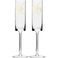 Melitt Mr&Mrs Crystal Champagne Flutes Set van 2, Bruid & Bruidegom Toasting Glas, Modern & Elegant, Uniek Cadeau voor Bruiloft, Jubileum