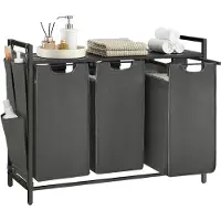 Vasagle Wasmand met 3 vakken, Loodgrijs / 92,5 x 33 x 72 cm (L x B x H)
