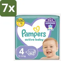 Pampers 7 x – Luiers – Active Baby Maat 4 (9-14 kg) – 62 Luiers - Luiers Voor Baby - Droge Luiers - Superabsorberende Luiers - Anti-lek Luiers - Zachte Luiers