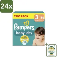 Pampers – Luiers – Baby-Dry Trio Pack Maat 3 (6-10 kg) – 156 Luiers - Voordeelverpakking - 24 stuks - Anti-lek luiers - Baby droogheid