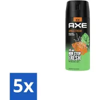 Axe 5 x – Deodorant Bodyspray – Jungle Fresh – 150 ml - Jungle Fresh - Deodorant Bodyspray - Frisse Geur - 48 Uur Bescherming - Zinktechnologie