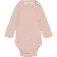 FUB Romper l/s - Rib - Pointelle - Wol - Pale Rose - - 1 jaar (80) - Rompers Lange Mouw