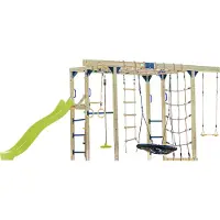 Axi Boris Klimtoestel met Schommels, Trapeze, Klimnetten en Monkey Bars – Limoen groene Glijbaan
