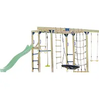 Axi Boris Klimtoestel met Schommels, Trapeze, Klimnetten en Monkey Bars – Pastel Groene Glijbaan