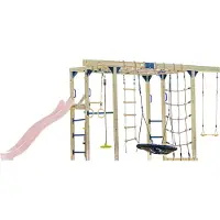 Axi Boris Klimtoestel met Schommels, Trapeze, Klimnetten en Monkey Bars – Pastel Roze Glijbaan