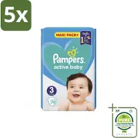 Pampers 5 x – Luiers – Active Baby Maat 3 – 70 Luiers - Grootverpakking - Baby-luiers - Droge Billetjes - Huidbescherming - Luchtdoorlatende Luiers - Absorberende Luiers