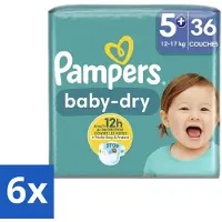 Pampers – Luiers – Baby-Dry Maat 5+ (12-17 kg) – 36 Luiers - Voordeelverpakking - 6 stuks