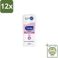 Sanex – Deodorant Stick – Dermo Invisible – 65 ml - Voordeelverpakking - 12 stuks - Onzichtbare deodorant - Huidvriendelijke deodorant