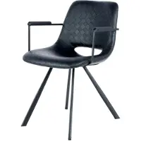 Padiro eetkamerstoel - 2-delige set - 57,5 x 57 x 77 cm - Zwart - Industrieel - Linnenlook, Polyester, Metaal - zonder armleuningen - met rugleuning