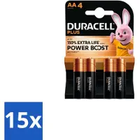 Duracell 15 x Alkaline Batterijen Mainline Bst AA 4 stuks per verpakking - AA Batterijen - Alkaline Batterijen - Betrouwbare Batterijen - Langdurige Batterijen - Dagelijks Gebruik