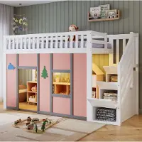 MODFU Bedframe - Halfhoogslaper - Wit Roze - Kinderkamer - Hout MDF - 90x200 Cm
