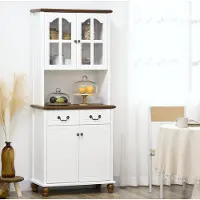 OKWISH Keukenkast - Hoog Buffetkast Met 2 Lades En Open Vak - Voor Woonkamer Keuken En Eetkamer - MDF Wit - 76 x 38 x 182 cm