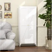 OKWISH Keukenkast - Metalen Opbergkast Met 2 Deuren En 3 Verstelbare Planken - 70 x 35 x 165 cm - Hoge Pantrykast Voor Keuken Of Kantoor - Wit
