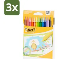 BIC 3 x - Waskrijt - Diverse Kleuren - 12 Krijtjes - Waskrijt - Kleurkrijt - Creatief Schrijven - Tekenen - Kleurrijke Krijtjes
