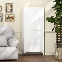 STILVORA Metalen Keukenkast Met Verstelbare Planken - Hoge Opbergkast Met Dubbele Deuren En Magnetische Sluiting - Wit - 69,98 X 34,99 X 165 Cm