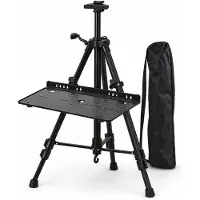 Miro Schildersezel Verstelbaar 55-155 cm - Voor Kinderen en Volwassenen - Tafelmodel, Zittend & Staand - Inklapbaar met Werkblad en Draagtas - Zwart