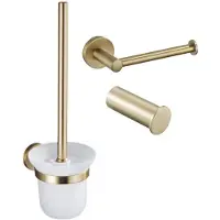 FortiFura Calvi Toiletset 3-delig - toiletrolhouder zonder klep - toiletborstel - handdoekhaak enkel rond - PVD - geborsteld messing (goud) SW639940 SW639941 SW1211588