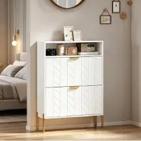 OKWISH Schoenenkast - Smal Model Met 2 Kleppen En Open Vak - Voor Hal En Gang - Wit MDF Spaanplaat Metaal - 80 X 23,7 X 110 Cm
