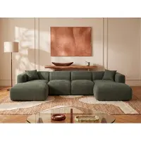 Vente-unique Hoekmodule fauteuil links in groene stof van Maison Céphy POGNI