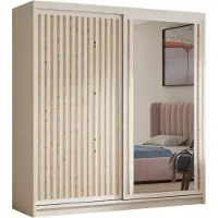 MargaretHadas24 Kledingkast Dora met lamellen en spiegel 120 cm inclusief 2 schuifdeuren Hangende deurkast (kleur: kasjmier, kasjmier, lamellen artisan)