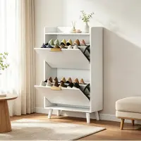 STILVORA Schoenenkast Smal Met 2 Kleppen En 2 Niveaus Voor 8 Tot 12 Paar Schoenen Voor Hal En Entree Wit 70 X 30 X 120 Cm