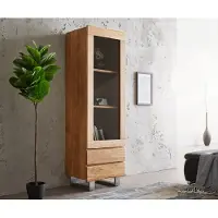 DELIFE Vitrinekast Live-Edge 60x190 cm acacia natuur boomrand 1 deur 2 laden massief