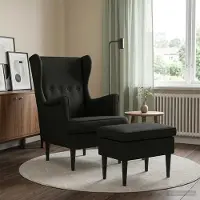 vidaXL Fauteuil met Voetenbank 2 st Zwart Stof