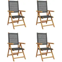 vidaXL 4-delige set verstelbare klapstoelen, zwart, van polyrotan en massief hout