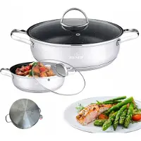 Zilner Roestvrijstalen pan met deksel - 20cm, 2L - Antiaanbaklaag - Inductie en gas