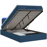 vidaXL Ottomanbed met matras en blauwe LED-verlichting, 120 x 190 cm, met stoffen bekleding