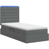 vidaXL LED-bed met opbergruimte en matras, donkergrijs, 90 x 190 cm, met stoffen bekleding