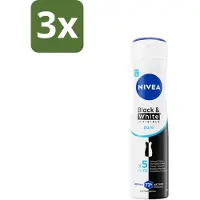 Nivea 3 x – Deodorant Spray – Black & White Invisible Pure – 150 ml - Deodorant Spray - Anti-Vlek - Onzichtbare Bescherming - 48 Uur Bescherming - Anti-Transpirant