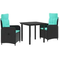 vidaXL Tuin Eettafel Set 3 st Zwart en Turkoois