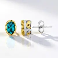 Cavill - Elegante Zilveren Oorbellen - 925 Sterlingzilver Palladium - Paraiba Blauwe Topaas Ovaal 7x5 mm - 1,71 ct Braziliaanse Edelstenen