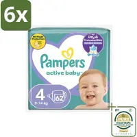 Pampers – Luiers – Active Baby Maat 4 (9-14 kg) – 62 Luiers - Voordeelverpakking - 6 stuks - Actieve baby - Superabsorberende luiers