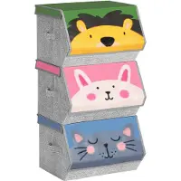 Songmics - Kinderkoffer - Opbergboxen 3-delig - Stoffen Boxen met Handgrepen - Magnetisch Deksel - Diermotief